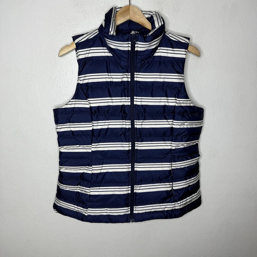 Lands End Blue White Stripe Down Puffer Vest Women's Medium Outdoor Nautical